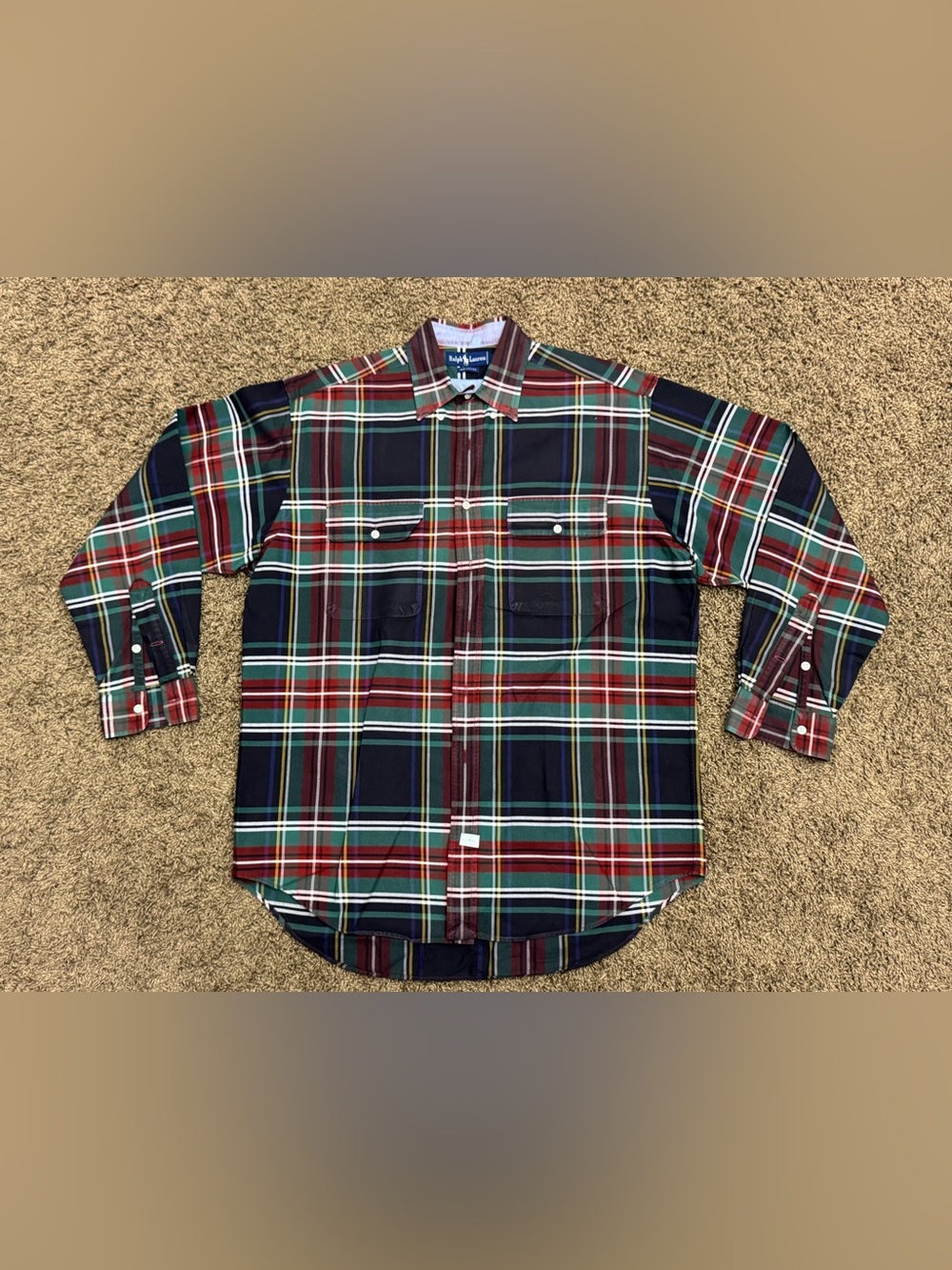 Vintage Polo Ralph Lauren Tartan Plaid Two Pocket Work Shirt M